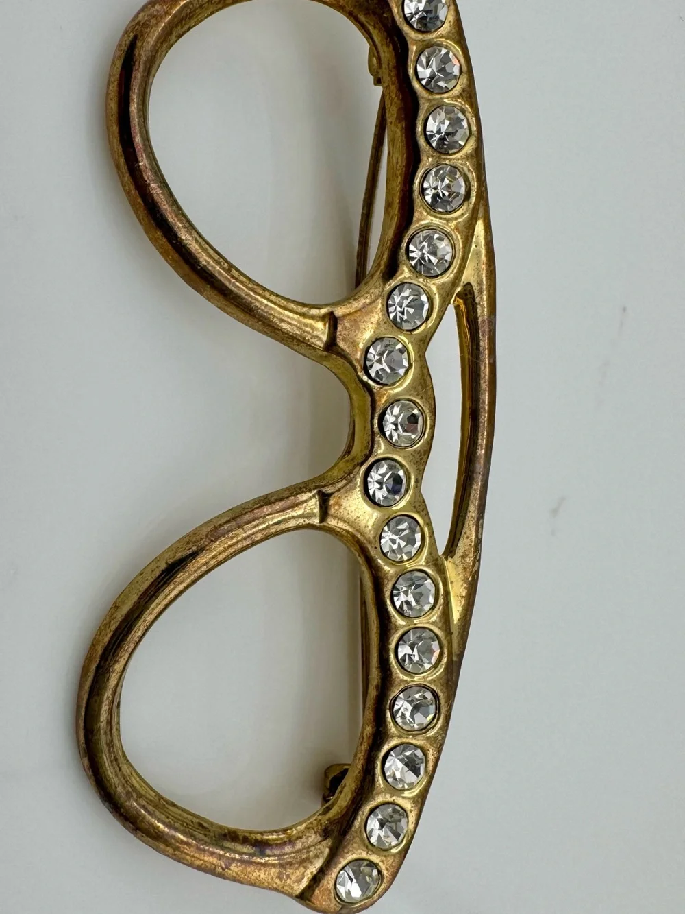 Vintage Rhinestone Eyeglasses Brooch Gold Tone Crystal Pin